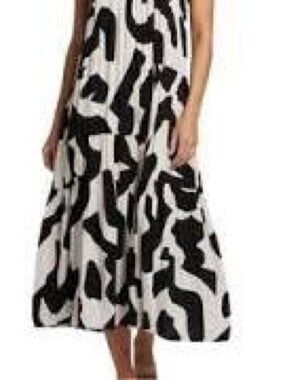 Anthro Abel the Label Black & White Abstract Maxi Dress - Sleeveless Summer Midi